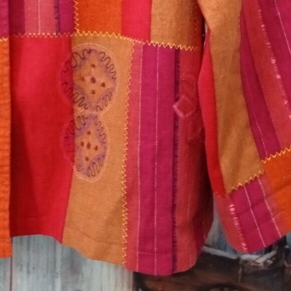 Alfred Dunner Lined Beaded LinenPatchwork Blazer Jacket Size 10 Button Front - Picture 3 of 11